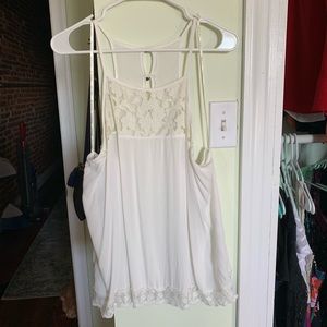 white lace crepe flowy tank top